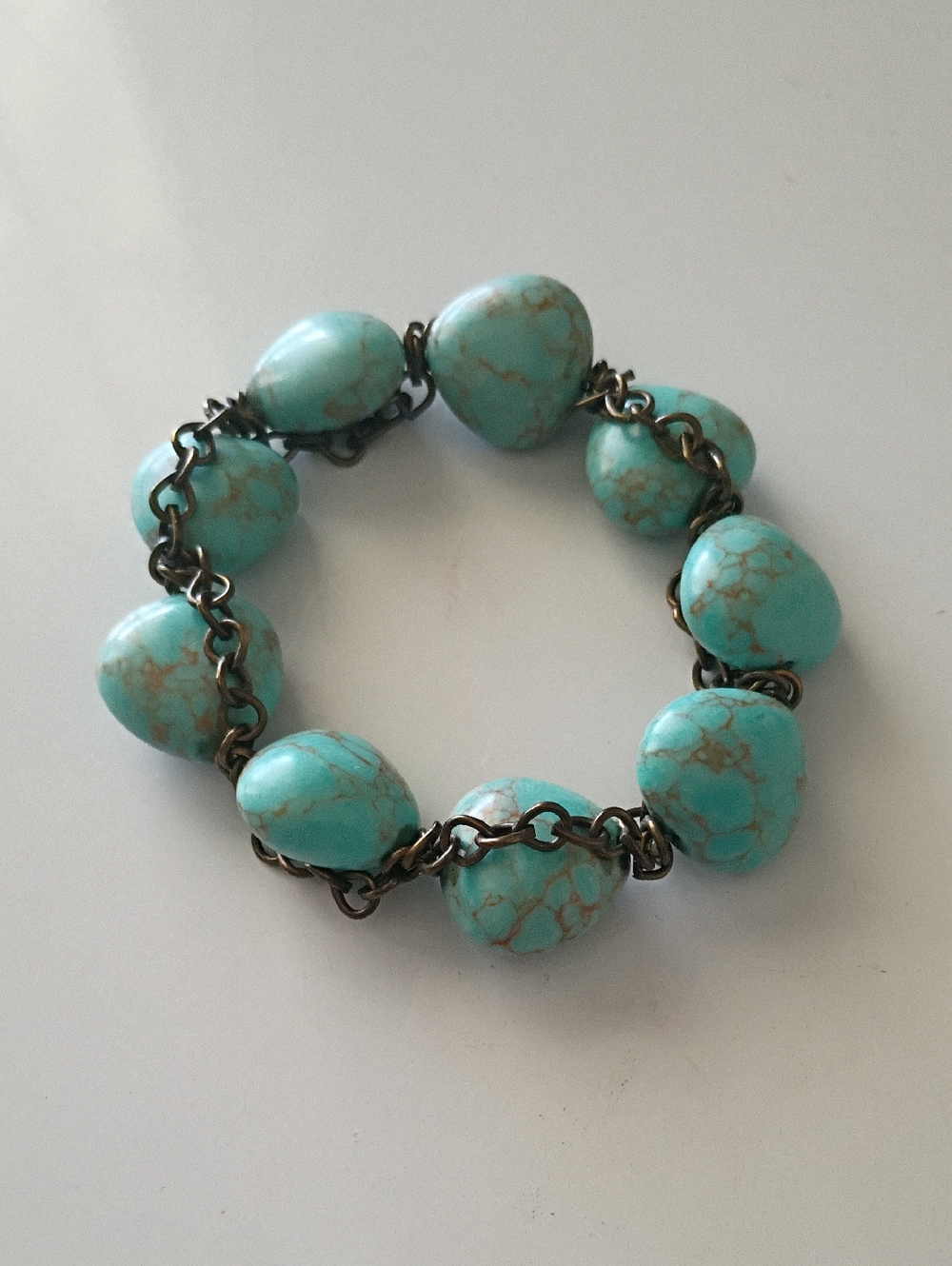 Brutalist Premier Design Chained Turquoise-Style Nugget Stretch Bracelet